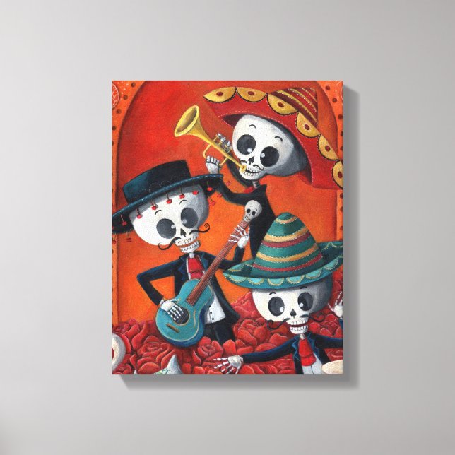 Lienzo Trío Mariachi de Los Muertos Skeleton (Anverso)