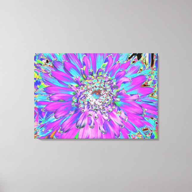 Lienzo Trippy Resumen Aqua, Lime Green y Purple Dahlia (Anverso)