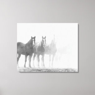 Lienzo Triptych de caballos blancos y negros desfasados