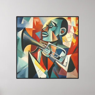 Lienzo Trompetista de Jazz Cubista Abstracto