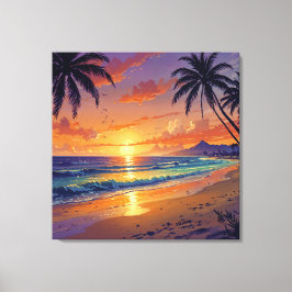 Lienzo Tropical Beach Sunset - Illustration Style Art