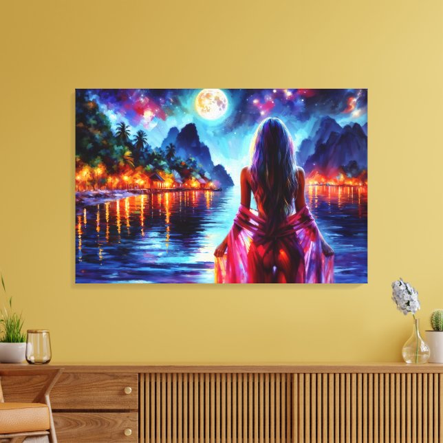 Lienzo Tropical moonlit fantasy woman in paradise (Insitu (Sala de estar))