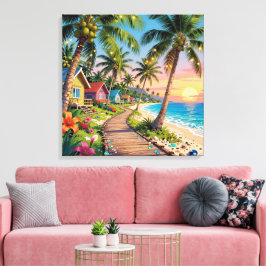 Lienzo Tropical Paradise Coastal Seaside Cottage Ocean