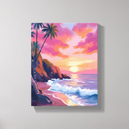 Lienzo Tropical Pink Sunset Ocean Watercolor