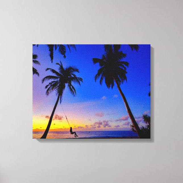 Lienzo Tropical Sunset Palm Trees Beach Wall Art Living (Anverso)