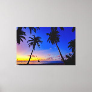 Lienzo Tropical Sunset Palm Trees Beach Wall Art Living