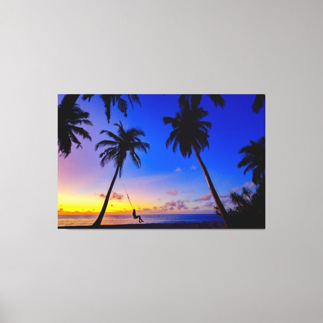 Lienzo Tropical Sunset Palm Trees Beach Wall Art Living (Anverso)