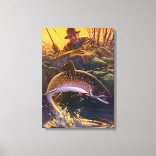 Lienzo Trucha de arroyo Pescador de peces, Pesca deportiv