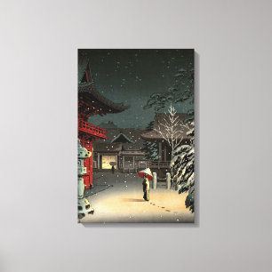 Lienzo Tsuchiya Koitsu - Nieve en el santuario Nezu