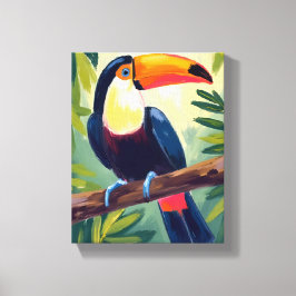 Lienzo Tucán Pájaro Tropical Colorido Acuarela