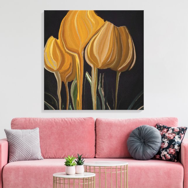 Lienzo Tulipán Dorado Trio sobre Negro (Insitu (Sala de estar))