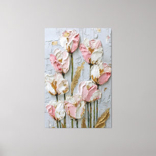 Lienzo Tulipanes blancos y rosados con textura abstracta 