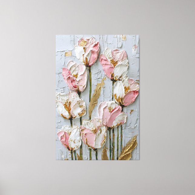Lienzo Tulipanes blancos y rosados con textura abstracta  (Anverso)