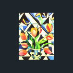 Lienzo Tulipanes de estilo Art Deco artístico<br><div class="desc">Los tulipanes de estilo art déco artístico son un cuadro de estilo geométrico de flores de primavera rojas sobre un fondo azul. Un diseño espectacular y extravagante para cumpleaños, aniversarios y día nacional del tulipán: para jardineros, floristas y amantes de los tulipanes. Los tulipanes son ideales para el 11º aniversario...</div>