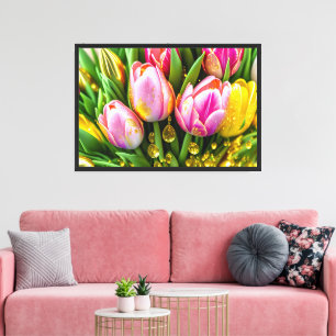 Lienzo Tulipanes elegantes con acentos dorados, primavera