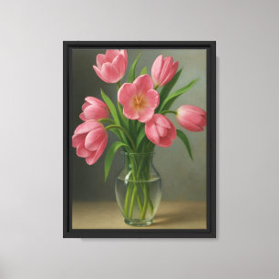 Lienzo Tulipanes rosados en vasos de vidrio