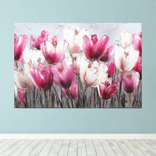Lienzo Tulipanes rosados, magenta y blancos Textura abstr
