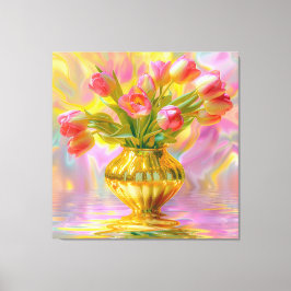 Lienzo Tulipanes rosados vibrantes en la caja dorada