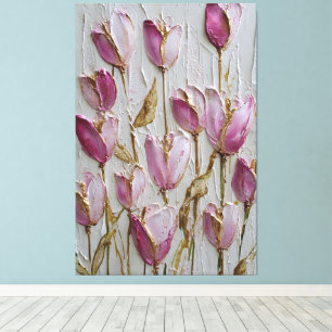 Lienzo Tulipanes rosados y blancos con textura dorada abs