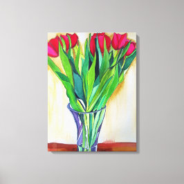 Lienzo Tulipanes rosados y rojos de vida acuarela
