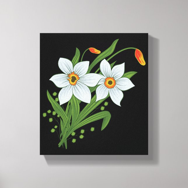 Lienzo Tulipanes y Narcisos Flores Fondo Negro (Anverso)
