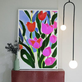 Lienzo Tulips In Strong Colours Pink Floral Art