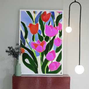 Lienzo Tulips In Strong Colours Pink Floral Art