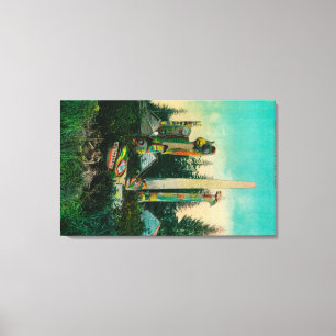 Lienzo Tumbas y tótem indios en el estado de Alaska