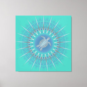 Lienzo Turquesa Mandala de Tortuga de Plata Costera