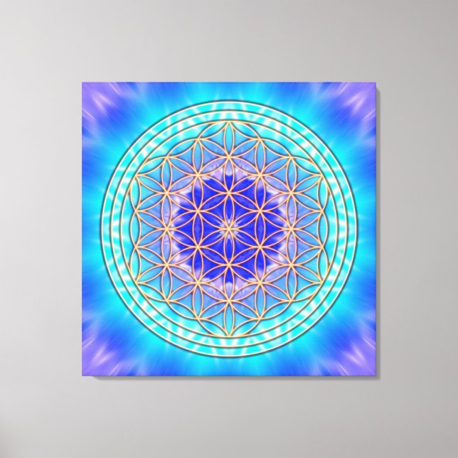 Lienzo turquoise mandala with of flower life (Anverso)