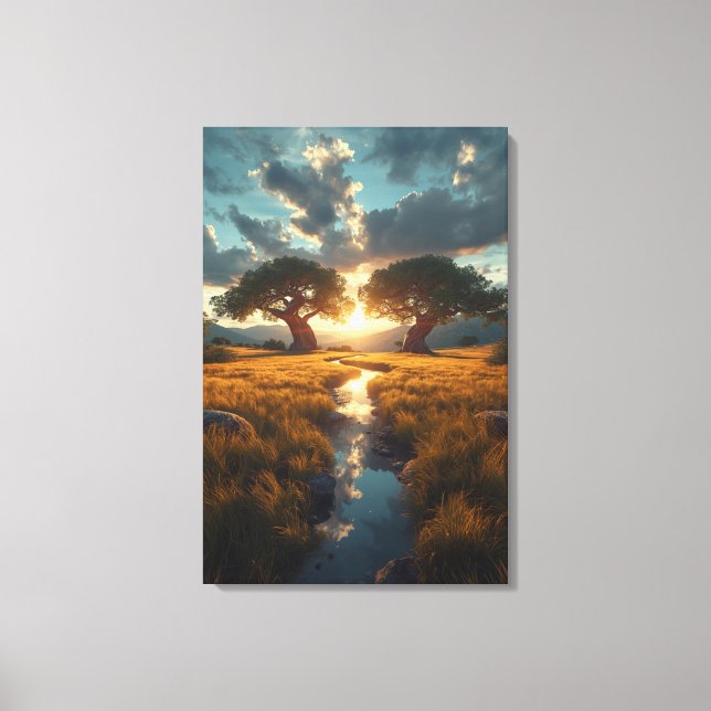 Lienzo Twin Guardians – Golden Meadow Sunset Canvas Print (Anverso)