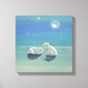 Lienzo Twinkling Winter Polar Bears Wraped Canvas Print