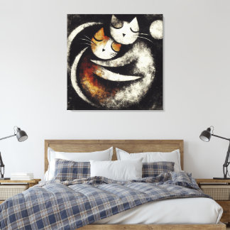 Lienzo  Two Hugging Cats Canvas Print – Chagall-Inspired 