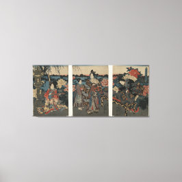 Lienzo Ukiyo-e Triptych: disfrutando de un jardín de peon