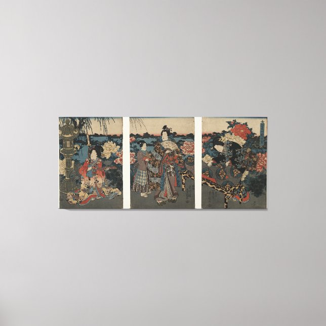 Lienzo Ukiyo-e Triptych: disfrutando de un jardín de peon (Anverso)