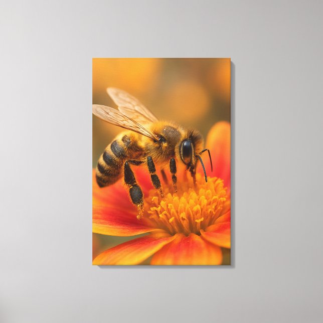 Lienzo Ultra Macro Abeja Melífera Acercamiento Fotorealis (Anverso)