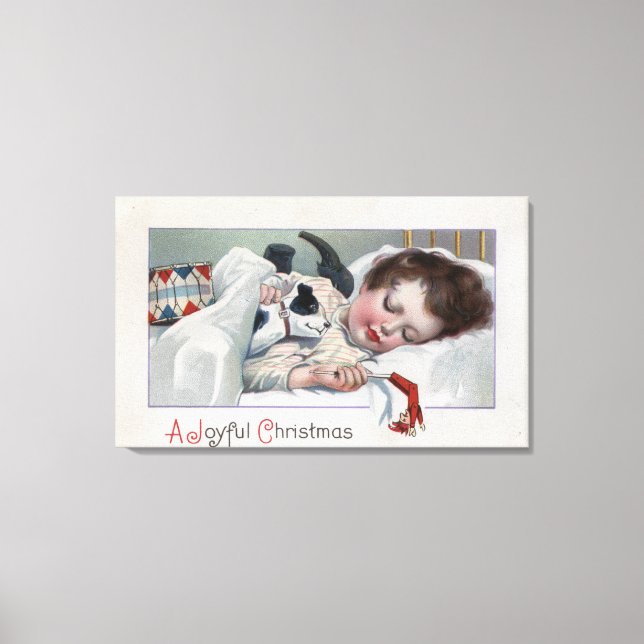Lienzo Un alegre niño navideño durmiendo con pipa (Anverso)