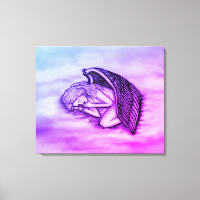 Lienzo Un ángel dormido en las nubes celestiales de rosa (Anverso)