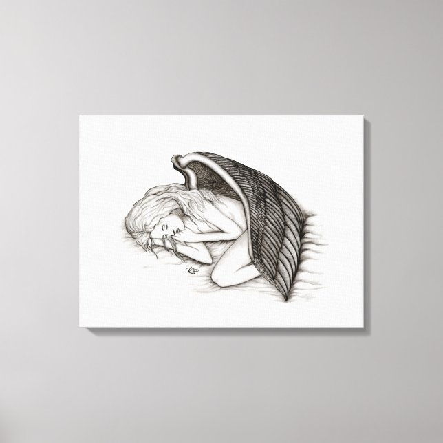 Lienzo Un ángel dormido, negro y blanco (Anverso)