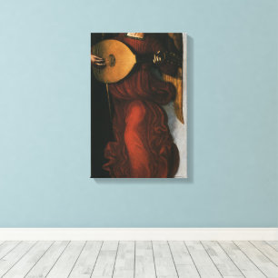 Lienzo Un ángel en rojo con un laúd de Leonardo da Vinci