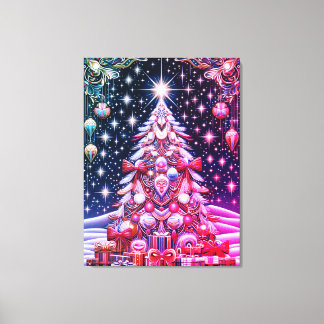 Lienzo Un árbol de Navidad rojo, blanco y azul bajo un ci