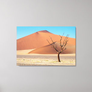 Lienzo Un árbol muerto en una llanura desierta con dunas