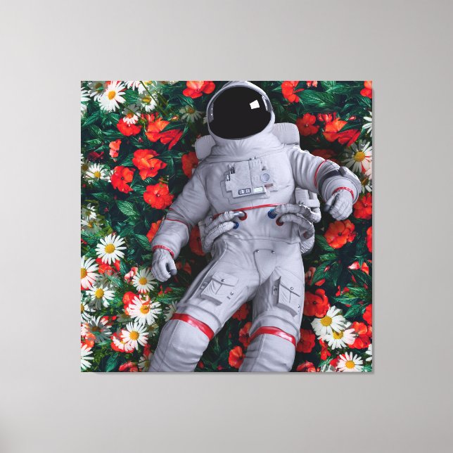 Lienzo Un astronauta en las flores (Anverso)