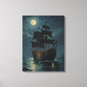Lienzo un barco en el agua por la noche pintando