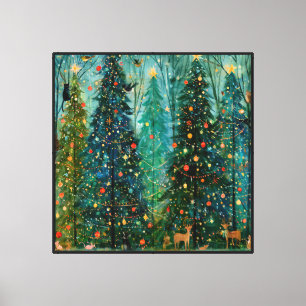 Lienzo Un bosque de Navidad de cuento de hadas encantado