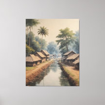 un canal acuático con casas y árboles