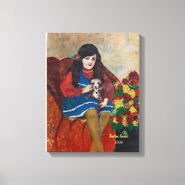 Lienzo un chica con su perro (Anverso)