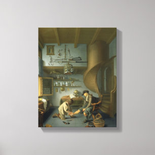 Lienzo Un cirujano del peluquero que tiende el pie de un