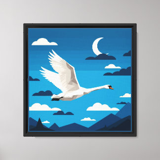 Lienzo Un cisne blanco volando en el cielo nocturno