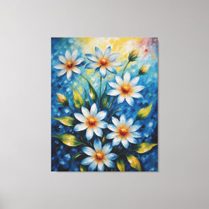 Lienzo un cuadro de flores sobre un fondo azul